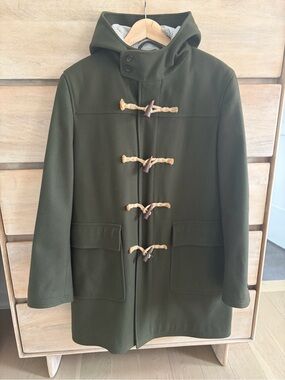Club Monaco Men’s Green Toggle Duffle Coat With Oxford Cloth Lining